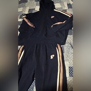 Blue and Tan Tracksuit with P Logo